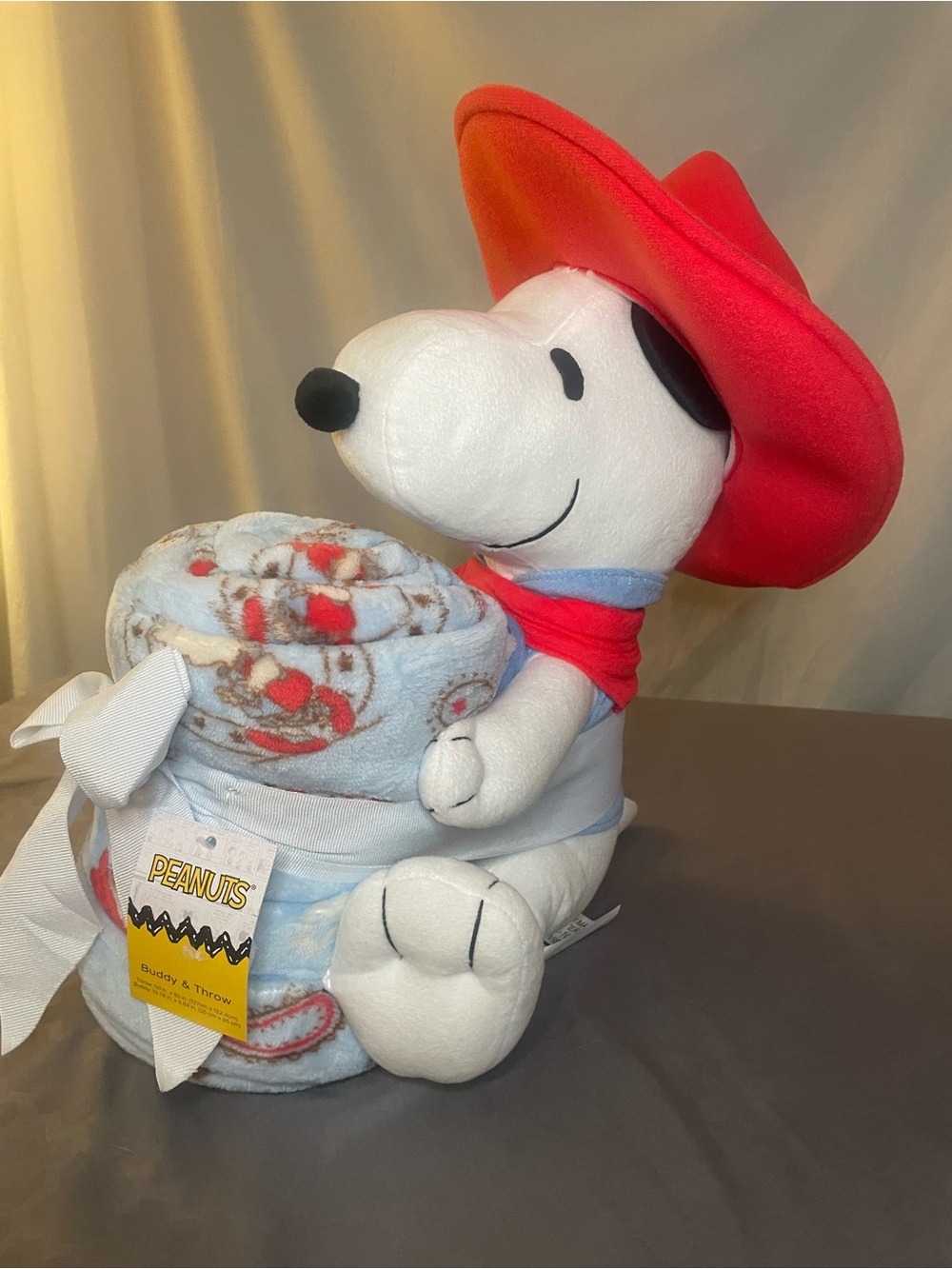 Peanuts Snoopy Plush with Red Hat and Light Blue Throw